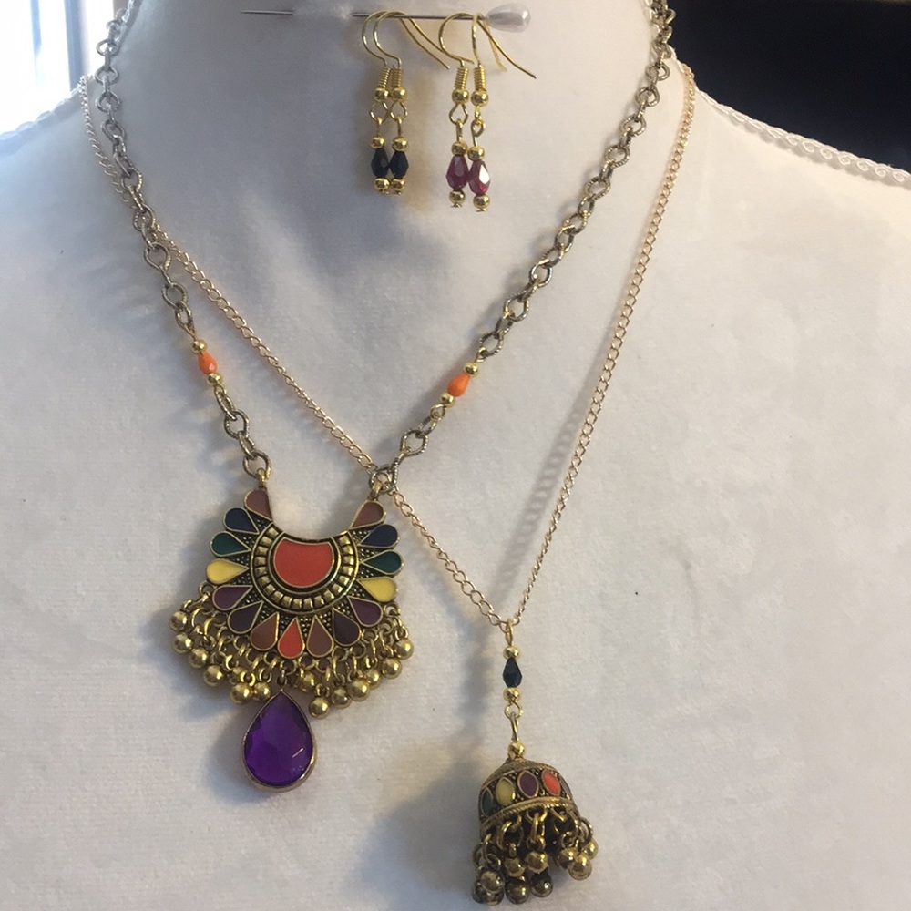 Vintage enameled necklaces earrings